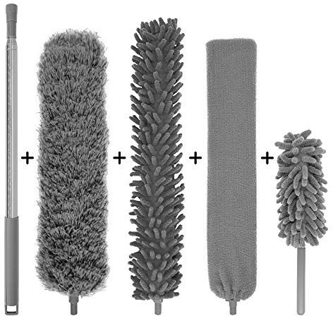 N+A Spazzoloni in microfibra per la pulizia, palo di prolunga in acciaio inox (30-100 pollici)