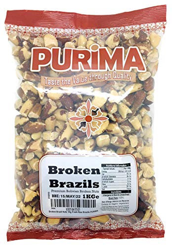 Broken Brazil Nuts 1kg - 100% Raw Broken Brazils 1 kg Large Bag Fresh Natural Brasil Pieces Premium Quality Edible Brazilian Brasilian Nut Snack Bulk Keto Paleo Protein Selenium Non GMO Vegan PURIMA