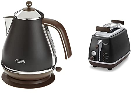 De'Longhi Frühstücksset Icona Vintage - Wasserkocher KBOV2001.BK und Toaster CTOV2103.BK, Schwarz