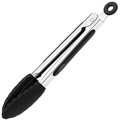 Pincettes de silicone Pincettes multicolores, robustes, barbecue en silicone en acier inoxydable et en acier inoxydable 7 et 9 pouces (Color : Black, Size : 9inch)