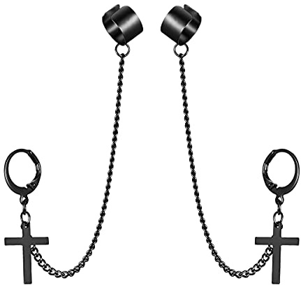 JewelryWe Schmuck Herren Damen Ohrringe Edelstahl Kreuz Kruzifix Creolen Ohrstecker Ohrclip Ohrklemme Ohrkette Hip-Hop Vatertag Geschenk