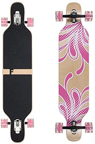 Flex2 bis 84kg - Camber Longboard (Flex2 bis 84kg, pink Blume LED - Ahornholz)