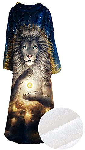 Tv Kuscheldecke Mit ärmeln Herren Damen Kinder Jungen Winter XXL Sofa Lazy TV-Decke Fleece 3d Wolf Löwe Motiv Ärmeldecke Tagesdecke Warmer Kuschel Poncho Decke Warm Weiche (Gelb,S 115x130 cm)