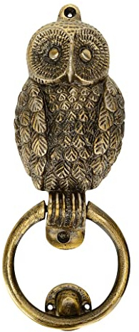 Heurtoir de porte d'entrée - Hibou en laiton massif (avec heurtoir à anneaux) - Finition laiton antique - Entreprise britannique