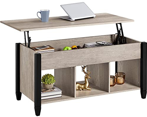 Yaheetech Mesa de Centro Elevable con Cajón Mesa de Café para Salón de Estilo Moderno con Patas de Madera Maciza 104,5 x 49,5 x (49-63) cm Gris