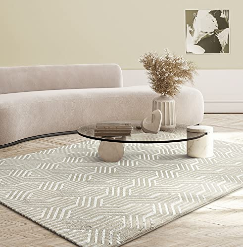 the carpet Mila Teppich – moderner Kurzflor Wohnzimmerteppich mit 3D Hoch-Tief-Effekt, Glanzfaser & weicher Oberfläche, pflegeleicht und Fußbodenheizung geeignet, Creme, 80 x 150 cm