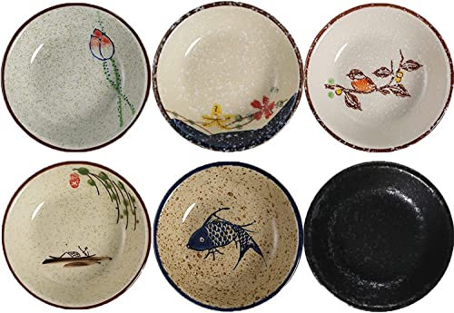 TuYines Porcelain Tapas Dishes,Snack Bowls for Tapa,Tapas Bowl Set,Ceramic Dipping Bowls,6pcs Ø 10 cm Small Spice Bowl,Dishes Sauce Dishe for Sushi,Sauce,Snack and Soy