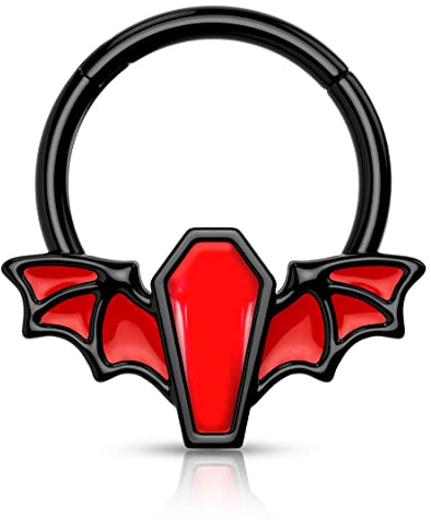 Melighting Septum-Ringe, 16 g, Halloween, Fledermaus, Septum-Schmuck, Chirurgenstahl, 316L, Schwarz / Rot, Sarg, Daith, Ohrringe, Helix-Piercing, Knorpelohrringe, Tragus-Piercing für Damen und Herren