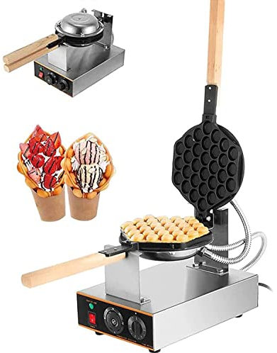 JIADUOFU Eléctrica Antiadherente De Acero Inoxidable Bubble Waffle Maker, con Forma De Huevo del Estilo Superficie Antiadherente De Cocina Máquina De Gofres De Huevos Rotación De 180°,110v