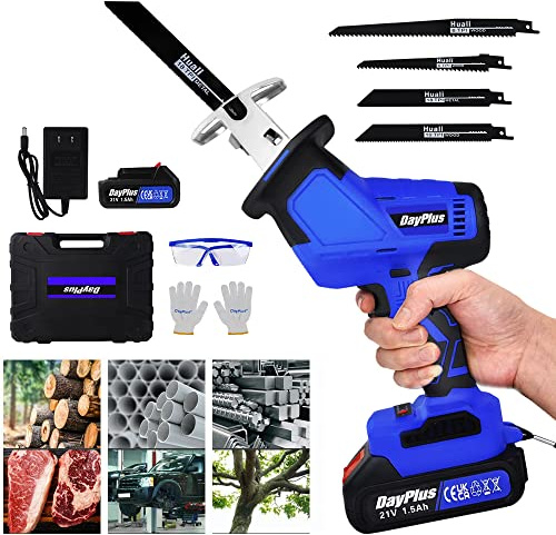 Brushless Reciprocating Saw, Wood Tree Branch Metal Bone Pipe Electric Cutting Saw Cordless Recip Saw Battery Powered, 4 Saw Blades, Variable Speed, Safty Lock(2 Batteries and Charger)