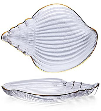 Piatti da insalata in vetro da 21,1 cm, piatti piani, piatti per pasta, dessert, antipasti, sushi, frutta (piatto a conchiglia)