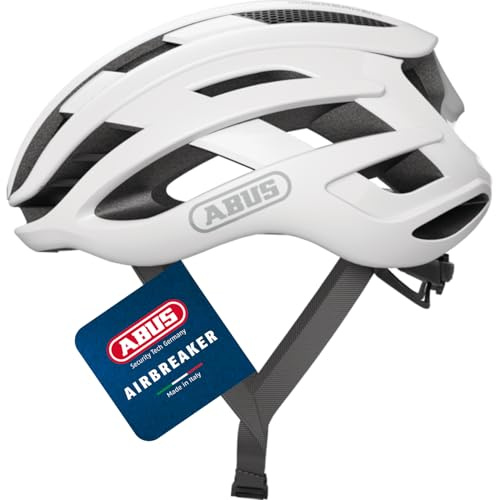 ABUS Casco de Ciclismo de Carretera AirBreaker - Casco de Ciclismo de Alta Gama para Ciclismo Profesional - para Adolescentes y Adultos - Casco para Hombre y Mujer - Blanco, Talla S