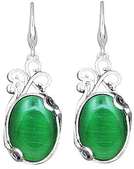CuLtP Stein Ohrringe,Vintage Ovale Filigrane Anhänger-Ohrhänger Mit Grünem Katzenauge-Stein, Tropfen-Ohrringe, Antike Barock-Stil-Ohrringe, Edelstein-Ohrringe, Schmuck Für Frauen, Mädchen, Geschenk