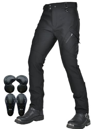 SHUOJIA Pantalone Moto Uomo,pantaloni Moto Uomo Impermeabili, Pantalone Donna Moto Invernali per Esterni Foderati in pile Termico, con Armatura Rimovibile Jeans (Black-2,L=W35.4/90cm)