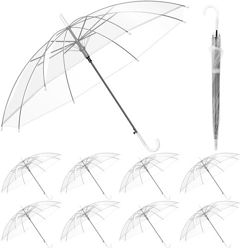 Nisorpa 10 Pcs Clear Umbrellas for Wedding, 37in White Transparent Dome See Through Umbrella With Semi-automatic Handle for Women, Men, Bride, Bridesmaid Party