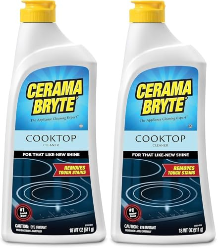Cerama Bryte Elimina las manchas difíciles de cocina y estufa limpiador para vidrio – superficies de cerámica, 18 onzas, paquete de 2