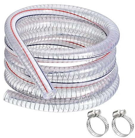 QUARKZMAN Saugschlauch 5/8 Zoll (15,88mm) Innendurchmesser 3 Meter PVC Druckschlauch mit 2 Edelstahl Schlauchschellen, Spiralschlauch Förderschlauch Verstärkt mit Stahldraht Dickes Rohr