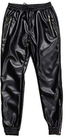 CRITOR Herren Leder Cargo Jogger Faux Leder Schwarz Bikerhose Streetwear wasserdichte PU -Tech -Wear -Hose