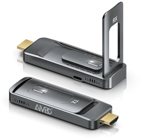 HDMI Wireless, AIMIBO Trasmettitore e Ricevitore HDMI Wireless 5G, Doppia Antenna,1080P@60HZ, Plug and Play, 165FT/50M, Streaming Video e Audio per Laptop, Fotocamera, PC, Proiettore, HDTV