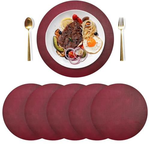 Juego de 6 manteles individuales redondos color rojo burdeos, resistentes al calor, manteles individuales modernos para decoración de mesa de comedor y cocina