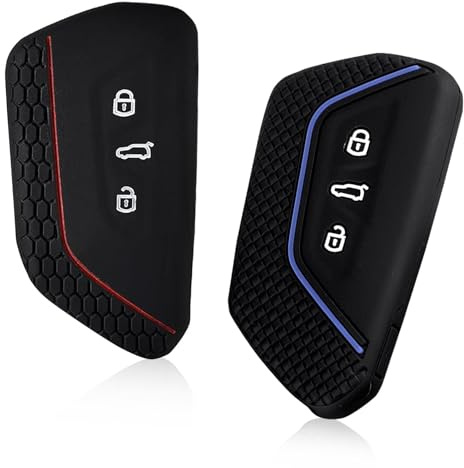 2 STK 3 Tasten Autoschlüssel Hülle Silikon,für id 4 Schlüsselhülle,für VW Golf 8 E-Golf ID3 ID4 GTI GTE | Seat Leon MK 4 Tarraco Ateca - Autoschlüssel Schutz Rot+Blau