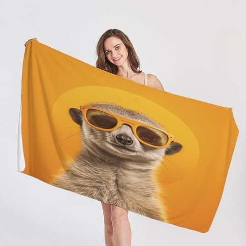 QEODAH Strandtuch Erdmännchen - Badetuch Lustige Tiere - Schnelltrocknend & Ultraleicht & Sandfreie Strandhandtuch, Weich Mikrofaser Handtuch, Badetücher 100x150, Pflegeleicht Handtücher