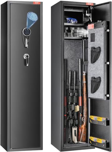 VEVOR 5 Cassaforte per Pistole, Cassaforte per Pistole con Tastiera Digitale e Serratura, Armadietto per Pistole con Armadietto Integrato, Ripiano Rimovibile per Armi Lunghe e Pistole Domestiche