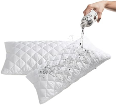 4AS Quilted Waterproof Pillow Protectors 48x74cm – 100% Polyester,Extra Soft, Breathable, Zipped Pillow cases 2 Pack (White)