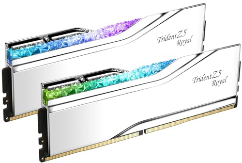 G.SKILL Trident Z5 Royal Series DDR5 RAM (Intel XMP 3.0) 64 GB (2 x 32 GB) 6400MT/s CL32-39-39-102 1.40V Memoria de computadora de computadora U-DIMM - Plata (F5-6400J3239G32GX2-TR5S)