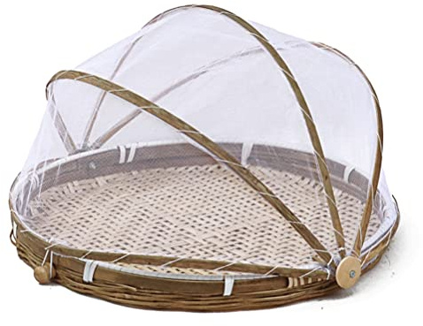 Corbeille à fruits en bambou avec couvercle en, tente alimentaire pour pique-nique en plein air, panier en jonc de mer tissé à la main (30 cm)