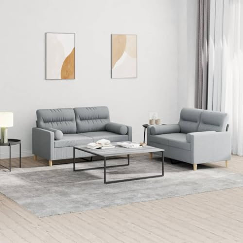 LAPOOH 2-TLG. Sofagarnitur mit Kissen Hellgrau Stoff, Sofas & Couches, Sofa Wohnzimmer, Sofa Für Jugendzimmer, Relaxsofa, Sofa Für Schlafzimmer, Polstersofa - 3201584
