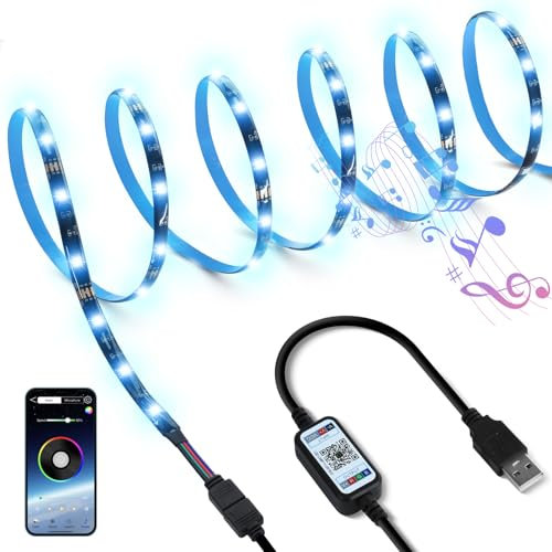 SUCIKORIO LED Strip TV USB 5m, Bluetooth RGB LED Streifen Selbstklebend mit App-Steuerung USB TV Hintergrundbeleuchtung Musik Sync 64 Szenenmodus Flexibel LED Lichterkette für Schlafzimmer, Wohnzimmer