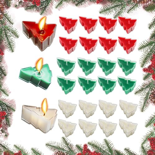 dellyy Luci da Tè Natalizie, 24 Pcs Candela Profumata Natalizia, Candele per Il Tè Invernale Set, Luci Da Tè Invernali Natalizie, Candeline a Forma di Albero di Natale Decorazione, Tre Profumi
