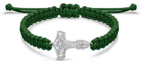 JENDEAR SHINE Bracciale Uomo Martello di Thor in Argento 925, Catena in Corda Regolabile Fatta a Mano, Bracciale da Uomo in Stile Vintage Vichingo
