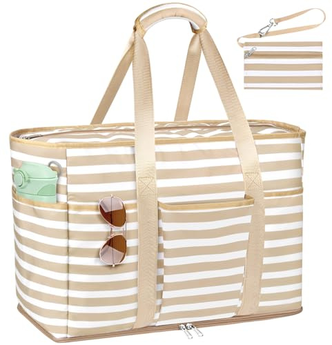 JUYANO Bolsa de Playa Grande XXL Familiar con Cremallera - Bolso Shopper de Malla para Mujer - Tote de Hombro para Viaje, Compras, Gimnasio