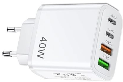 Cargador USB C - Cargador USB Carga Rápida Múltiple 4 Puertos - Enchufe Multiple USB C 40 W – Adaptador Compatible de Samsung, iPhone - iPad, Huawei, Google, Carga Rapida.40W