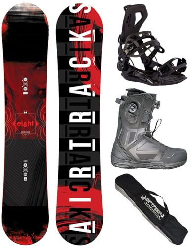 AIRTRACKS Snowboard Set Pack Planche Eight Wide Hybrid Rocker 155 - Fixations Master - Chaussures Master Pro Dual ATOP 41 - SB Bag