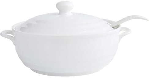 Soupière en céramique Blanche Pure avec Couvercle à Double poignée, Casserole Ronde en céramique Blanche/Pot en Argile/Pot en Terre/ustensiles de Cuisine en céramique avec Couvercle Blanc résistant