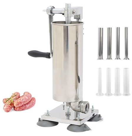 Yqyc Insaccatrice per Salsicce Fatta in Casa, Macchina per Salsicce Verticale in Acciaio Inox con Base a Ventosa, 8 Tubi Intercambiabili