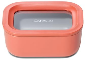 Caraway Mini-Frischhaltedose, rechteckig | 2,6 Tassen Glas Vorratsbehälter für Lebensmittel, ungiftiges keramikbeschichtetes Glas, Air Release Technologie, Perracotta