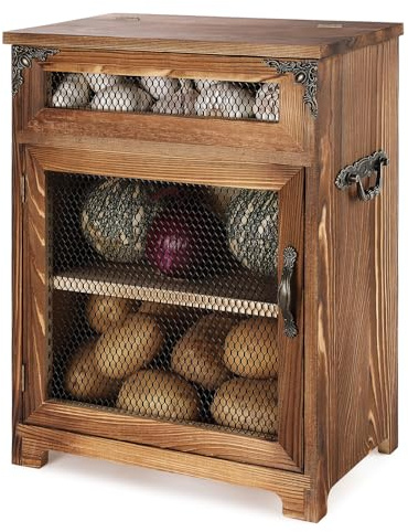 Mini potatis och lök förvaringsfack – trä förvaringslåda för köksbänkskivor, grönsaksförvaringsfack, 30 cm B x 16 cm D x 40 cm H (ustisk färg)