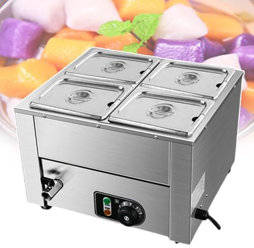 QUSYZD Scaldavivande Elettrico a Buffet in Acciaio Inox, Tavolo da Buffet a Vapore, Grande capacità, scaldavivande da Cucina per Catering, ristoranti e Mense, 800 W, con 3/4/5/6 coperchi, 5 c,4lids