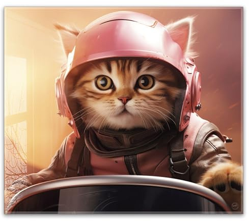 Herdabdeckplatte 60x52 cm einteilig – Lustige Katze mit Helm | ESG Glas Ceranfeldabdeckung, Schneidebrett, Abdeckplatte, Herd, Induktion, Küche