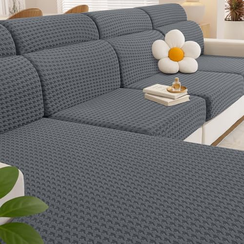YSTELLAA Stretch Sitzkissenbezug, Sofa Sitzkissenbezug rutschfest, Elastischer Sofa Sitzkissenbezüge, Universal Sitzkissen Bezug Wohnzimmer, Sofaschoner (1 Sitzer*3, Hellgrau)