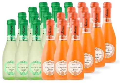SCAVI & RAY Piccolo Mix Set Hugo & Sprizz 5,5% Vol. - 24x0,2l | Mediterrane Aperitif-Spezialitäten mit Hugo Aperitivo und Sprizz Aperitivo, stilvoller Genuss für unterwegs und Momente