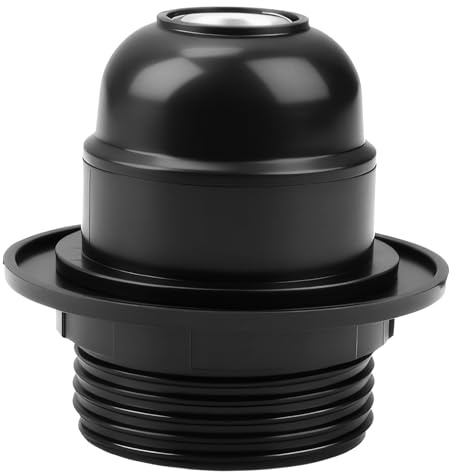 kcrnw Edison Screw ES E27 Lamp Holder Bulb Holder Black Bakelite Lamp Holders Pendant Socket Lampshade Ring Adapter with 10mm Threaded Entry for Table Ceiling Pendant Light Fitting Parts