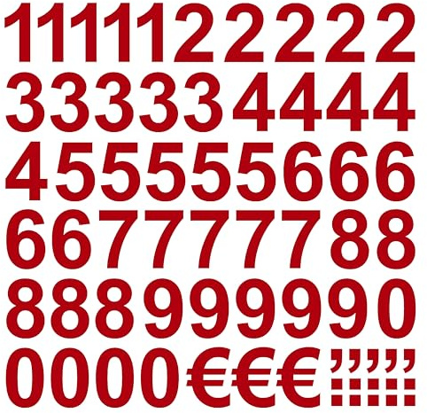 50 Klebezahlen Höhe 3cm rot glänzend glanz aus Folie wetterfest selbstklebend Zahlen Aufkleber Sticker Klebezahl Zahl Nummern Nummerierung Preisauszeichnung Beschriftung Modellbau verzieren