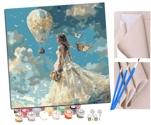 SENDJJ Paint by NumbersHot Air Balloon Long Dress Girls(9) Kits for Adults Kids Beginners 40 x 40 cm Adults with Paintbrushes DIY Painting for Home Decoration Without Frame