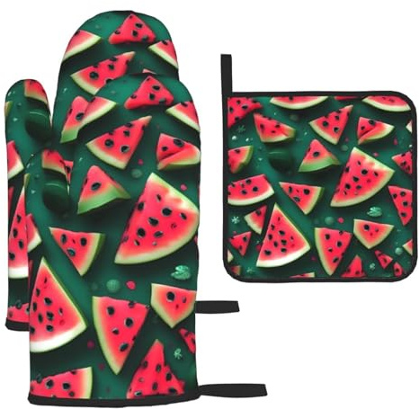 Dream Watermelonoven Glove And Pot Holder 3 Piece Set,#Heat Resistant And Insulated Kitchen Oven Gloves For Cooking.