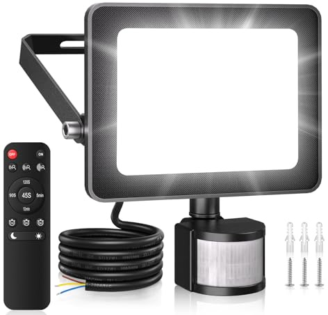 MEIKEE 25W Sicherheitsleuchten mit Bewegungssensor 2450 Lumen PIR-Flutlichter Außenleuchten 12m PIR-Erkennungstaste & Fernbedienung Einstellbar IP66 Wasserdicht für Garten Korridor Hinterhof